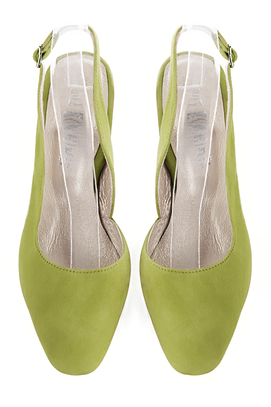 Pistachio green women's slingback shoes. Round toe. High slim heel. Top view - Florence KOOIJMAN